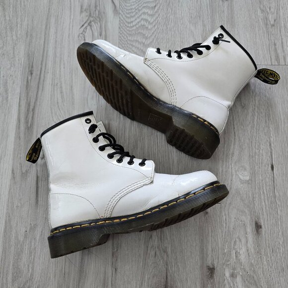 Dr. Martens | 1460 white patent leather indie combat boots | WMS 7 - Picture 1 of 11